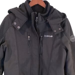 Bebe Versatile Mid-Length Coat Removable Hood & Lining Black Women's Medium